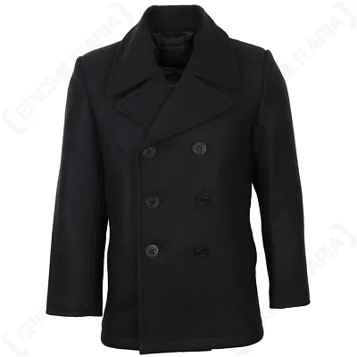 Black US Navy Pea Coat - American Naval Wool Jacket Double Breasted Overcoat • $146.95