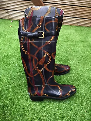 LAUREN Ralph Lauren Rossalyn II Baroque Chain Wellington Boots 6 UK • £30