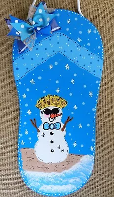 SNOWMAN FLIP FLOP Sign Wall Door Hanger Plaque Tropical Beach Flip Flops Beach • $13