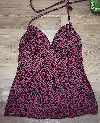 Michael Michael Kors Red Black Cheetah Animal Tankini Bathing Suit Top Euc Sz 10 • $9.95