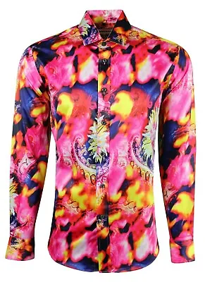 MENS PAISLEY BRIGHT PSYCHEDELIC PARTY CASUAL DRESS MOD 60s & 70s DISCO SHIRT 496 • £20.99