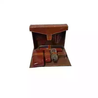  Vintage Mens Leather Travel Luggage Grooming Kit - Swank Brush Case • $25