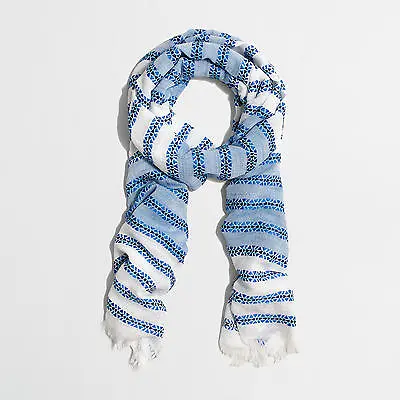 J.Crew Factory - NWT - 71  X 21  Blue Embroidered Striped Cotton Blend Scarf   • $24.99