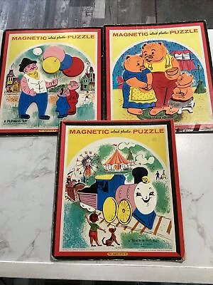 3 Vintage Magnetic Puzzle Child Inlaid Plastic Puzzle By Playshool • $10.25