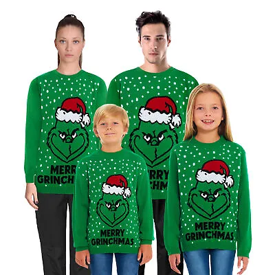 Grinch Christmas Jumper Family Mens Womens Kids Unisex Xmas Knit Sweater Novelty • £18.95