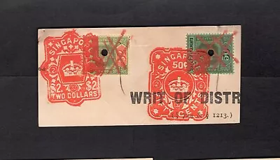 Malaya/Straits Settlements KGV 50c & $2 Fiscally Used In Singapore. • $1.80