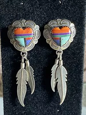 Carolyn Pollack QT Signed Sterling Multi Gemstone Mosaic 2 Feather Earrings • $59.95