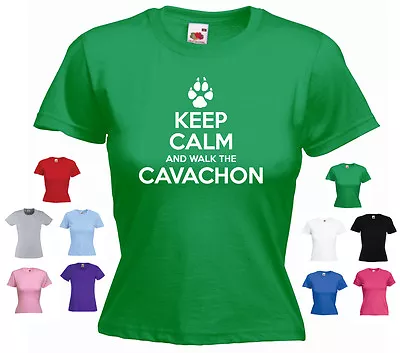 'Keep Calm And Walk The Cavachon (Paw Crown)' Funny Ladies Pet Dog Girls T-shirt • £11.69