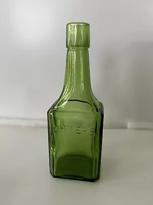 Vintage Wheaton Glass Green Embossed Bitters Bottle With Cork NJ 6  • $9.95