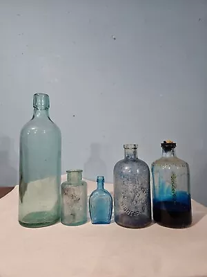 BOTTLE: Aqua/green Glass LOT OF 5: DR. S.B.H. Mrs Stewart's Blueing Horseshoe • $13.50