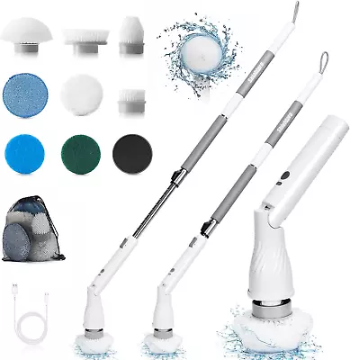 Cordless Electric Spin Scrubber With 8 Brush Heads: Shower Tub Tile Car - Whi • $64.99