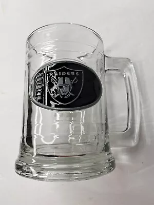 Los Angeles Raiders NFL Beer Mug Heavy Glass Pewter Emblem Saying On Cup Chk Pic • $14.99