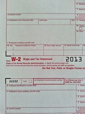 2013: 5 SHEETS W-2 IRS Wage/Tax Statement & 3= W-3 Transmittal Forms • $13