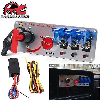 5in1 Silver Ignition Switch Panel Engine Start Red LED Push Button Toggle 12V • $29.64