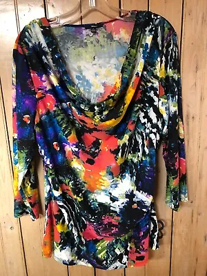 Milano Colorful Abstract Floral Fitted Long Sleeve Women's Top Blouse - Size XL • $6