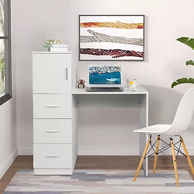 Computer Desk Writing Table Home Office Desk W/ File Cabinet And 3 Drawers White • $129.99