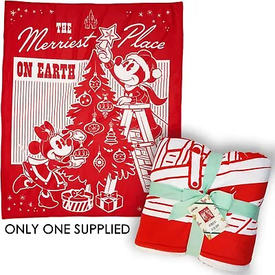 Disney Store Mickey & Minnie Festive Xmas Throw Blanket Fleece Merriest Place • £52.99