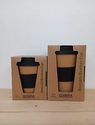 2x OLYMPIA REUSABLE BAMBOO COFFEE  CUP NEW BOXED ECO FRIENDLY TRAVEL CUP 12 16oz • £14.90