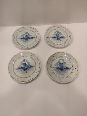 Delfts Blauw Holland HandPainted 6  Windmill Scenes Scalloped Edges 4 Dish Set • $22