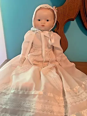 Vintage Wind Up Musical Bisque Porcelain Baby Doll Victorian Christening Dress • $17.50