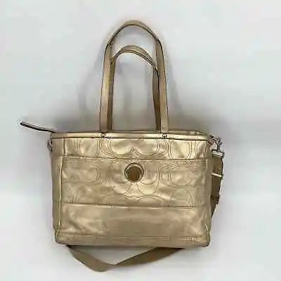 COACH Bag GOLD METALLIC LEATHER Tote Shoulder Multifunction F18878  • $50
