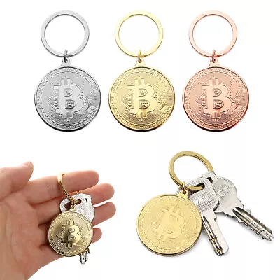Copper Plated Friends Gifts Bitcoin Key Chain Commemorative Collectors Key Ring • $7.61