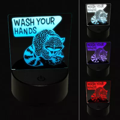 Wash Your Hands Raccoon 3D Illusion LED Night Light Sign Nightstand Desk Lamp • $19.99