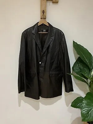 NWT SKIN DEEP Butter Soft Men's Dark Brown Leather Blazer Jacket Coat Shacket L • $99.50