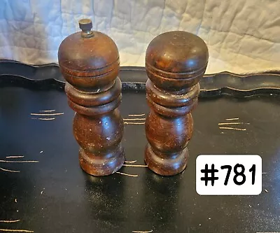 Vintage Wooden Salt Shaker And Pepper Grinder Set 6.5  Tall • $15