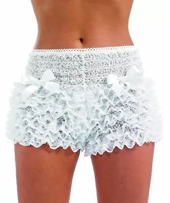 Womens White Ruffle Pants Adult Burlesque Frilly Shorts For Fancy Dress Costume • £24.99