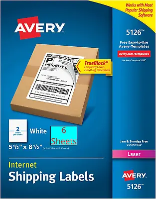 (12 LABELS) LASER Avery Shipping Mailing Labels Half Sheet 5.5 X 8.5  TrueBlock • $4.99