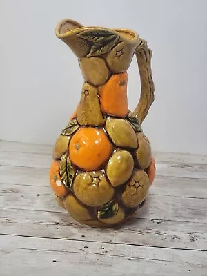 Vintage Majolica Pitcher Tropical W Orange Lemon-Japan-Inarco MCM Citrus Fruit • $19.99