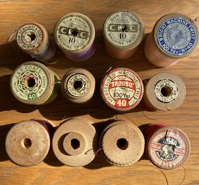 12 Vintage Wooden Cotton Reels Including Coats Chic Glista & Trooso • £12