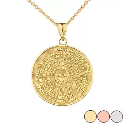 Solid Gold Padre Nuestro / The Lord’s Prayer Medallion  Pendant Necklace • $119.99