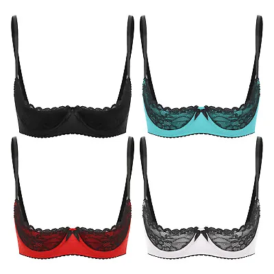 Womens Corset Half Cup Bra Underwear Bustier Tops Lingerie Push Up Mesh Sexy • $21.57