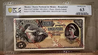 Mexico Banco Nacional De Mexico P#S257 M298r2 ND (1934) 5 Pesos PCGS Ch UNC63 • $90