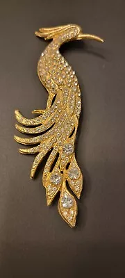 Rhinestone Gold-tone Vintage Peacock Pin Brooch/Necklace Charm 5-1/8  • $7.99