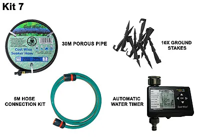 30m - Porous Pipe Soaker Hose Leaky Pipe & Accessories Watering Kit-7 • £5.55