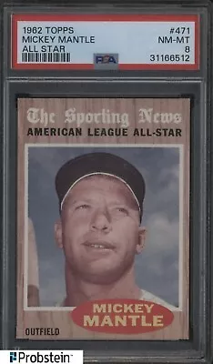 1962 Topps SETBREAK #471 Mickey Mantle Yankees All-Star HOF PSA 8 NM-MT • $202.50