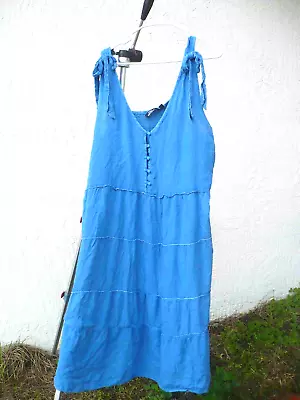 Mlle Gabrielle 1x 3x Plus Blue Sleeveless Tiered Skirt Long Dress Rayon Flaw • $14.80