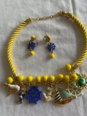 NWOT Talbots Nautical Necklace And Earrings Enamel Charms Crab Seahorse Boat • $50