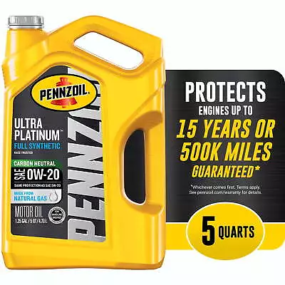Pennzoil Premium Motor Oil Ultra Platinum 0W-20 Full Synthetic Motor Oil 5 Quart • $29.99