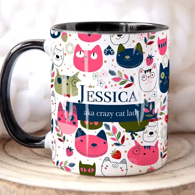 CRAZY CAT LADY Personalised Name Cat Mug Personalised Mug Cat Lover Mug Gift • £17.75