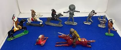 9 Vintage Lead Figures Indians And Horses Unknown Manufacturer • £14