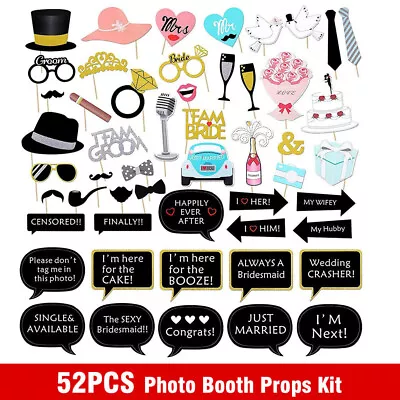 52PCS Wedding Photo Booth Props Kit Bridal Shower Bachelorette Party Supplies • $9.60