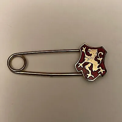 Vintage Gold Tone Red Enameled Heraldic Crest Brooch / Safety Pin / 1.75  • $14.99