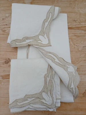 £9 • Buy 6 1930s Quality Art Deco Cotton Linen Cloth Napkins Afternoon High Tea Vintage