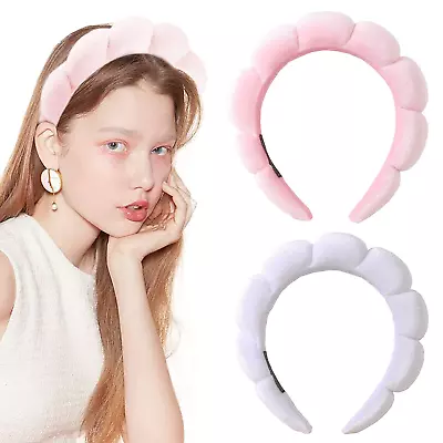 Spa Puffy Headband For Women 2 Pack - Sponge Headbands For Skincare Face Washin • £21.19