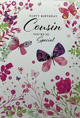 FEMALE COUSIN BIRTHDAY GREETING CARD FLOWERS AND BUTTERFLIES 7”x5” FREE P&P • £1.99