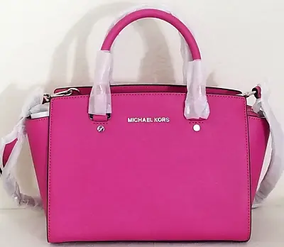 🌞michael Kors Selma Fuchsia Pink Saffiano Leather Crossbody Satchel Bag🌺nwt! • $204.59